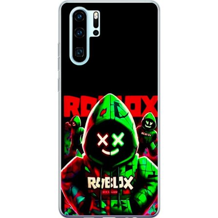 Yhteensopiva Puhelinkuori Huawei P30 Pro Roblox Shadow Squad Design tummanvärinen neon-inspiroitunut tyyli, jossa vihreitä ja punaisia kontrasteja kyl