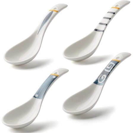 Keraamiset Aasialaiset Keittolusikat, 4 kpl, Japanilaiset Ramen-keitto lusikat Posliinia (Japanilainen tyyli)