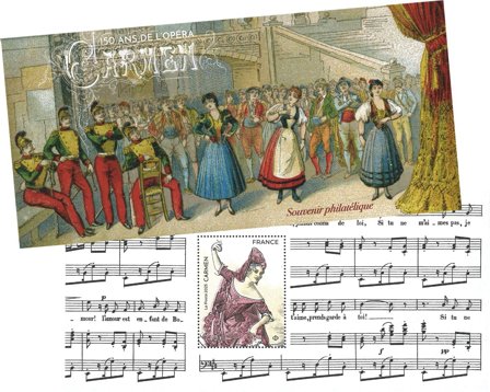 Frankrig - Carmen operaen 150 år - Postfrisk miniark i folder