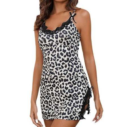 Sexy, kort nattkjole for kvinner, sexy leopardmønstret morgenkåpe, elegante og komfortable pyjamas