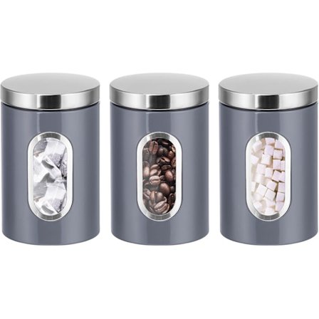 3 stk. køkkenbeholdersæt - med sikre låg og visningsvindue - velegnet til sukker, te, kaffe osv. - multifunktionelle opbevaringsglas til mad