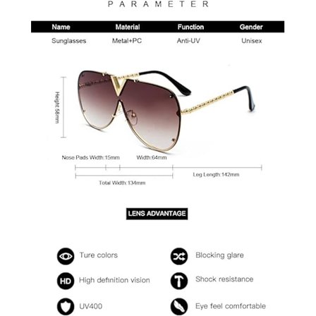 Solbriller Mann Kvinne Klassisk Retro Metallramme V-form Dame Su