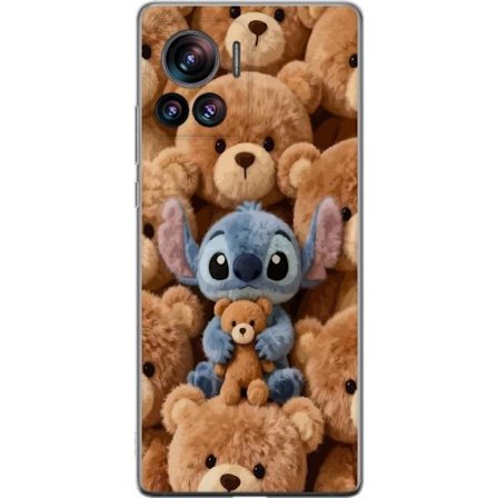 Kompatibelt Mobildeksel til Motorola Edge 30 Ultra Stitch omgitt av brune teddybjørner med en liten teddybjørn i fanget i en søt og koselig kawaii-des