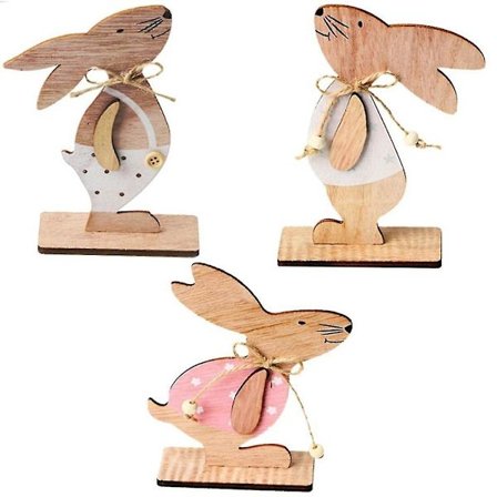 Påskehare Hjemmeinnredning, Kanin Skrivebordsstatue Ornament i Tre, Påske Barneromsinnredning Ornament