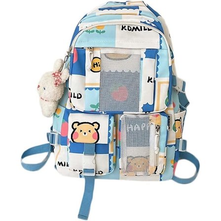 Söt Kawaii Ryggsäck för Skolan Kawaii Ryggsäck med Kawaii Tillbehör Ryggsäck Söt Estetisk Ryggsäck Japansk Skolväska (Blå)
