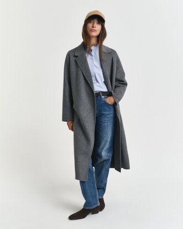 GANT Damen Handgenähter Mantel mit Gürtel (L) Grau