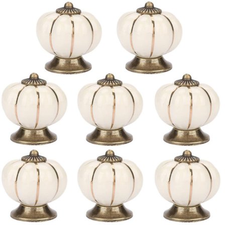 8 stk. Beige Keramiske Skabslåger Knapper med Skruer Vintage Skab