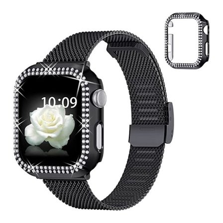 Apple Watch SE 2022 (40 mm) urrem og cover med rhinestone-dekor - Sort