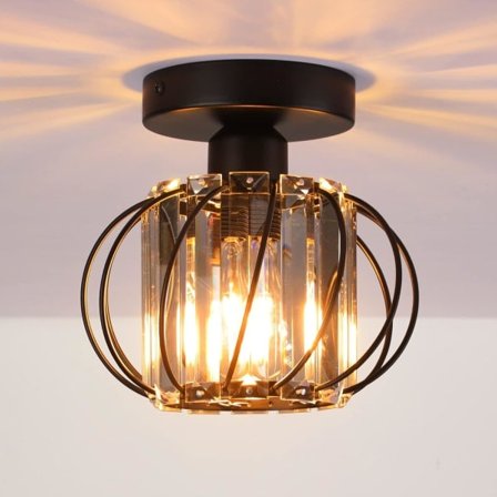 Kristall Taklampor, Mini Modern Ljuskrona Infälld Taklampa, Svart Metall Hallbelysning Tak för Kök Hall Matsal