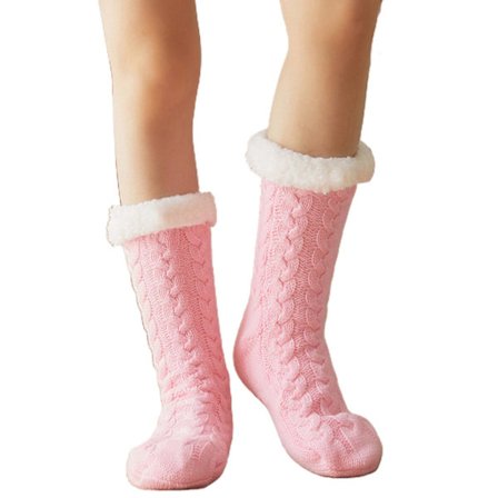 Kvinder Vinter Varme Tykke Strikkede Plysforet Sutsko Strømper Ensfarvet Chunky Kabel Hæklede Bløde Fuzzy Hyggelige Sove Strømper