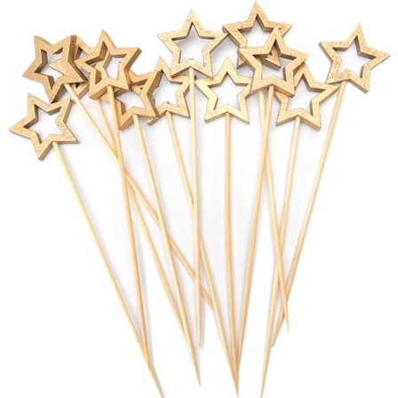 Gold Star Bamboo Cocktail Picks, 14cm pitkät koristeelliset hammastikut hedelmille ja juomien koristeluun, juhlapyhien koristeet 50 kpl