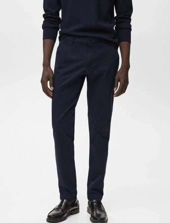 Mango Barna Slim-Fit Twill Chino Trousers - Navy - 52