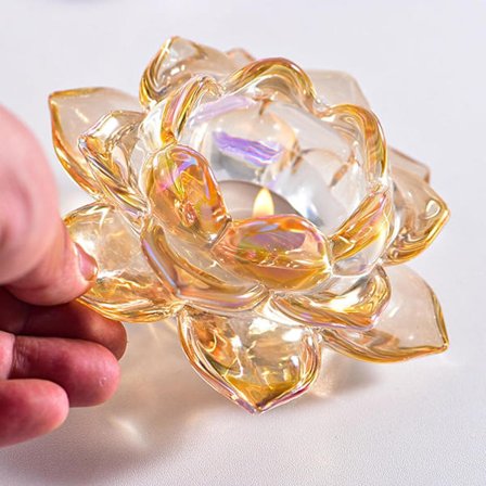 Lotus Fyrfadsstage, Sæt med 1, ravfarvet glas, fyrfadsstager, votivlysestager bulk, lysestage til bryllupsfest, boligindretning