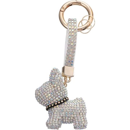 Bulldog Nyckelring Diamant Bil Cirkel Nyckelringar Hänge Strass Kristall Handväska Djur Husdjur Charm Handväska Ryggsäck