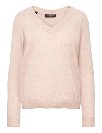 Slflulu Ls Knit V-Neck Pink Selected Femme