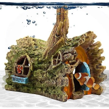 Akvariedekorationer Betta trähus Gömma Grotta Dekor Akvarium Ornament Små och Medelstora Fisktillbehör Fisk Resin Leksaker Akvarium (Chalet)