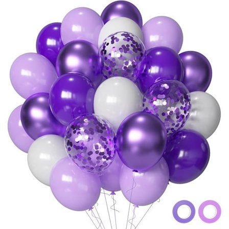 Lilla Balloner Metalliske Lilla Balloner, 50 12 Tommer Lavendel Lilla Lilla Konfetti Latex Balloner Lilla Hvid
