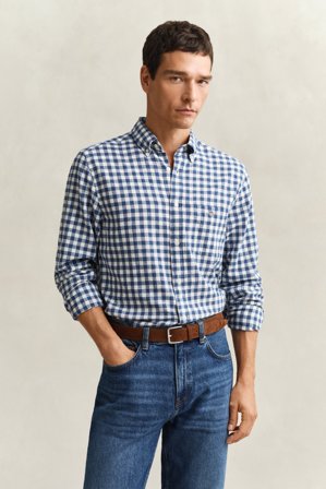 GANT Herren Gingham Hemd aus Leinenmix (S) Blau