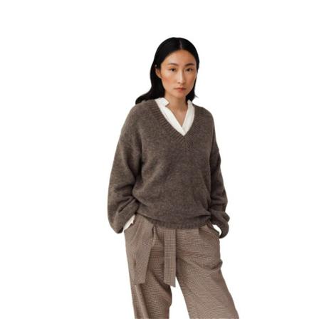 Simple Gillian v-hals trui Taupe , Bruin , Dames , Maat: L