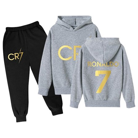 Xbi- CR7 Ronaldo Barn Gutter Casual Treningsoverall Fotball Genser med hettegenser Treningsbukser Pullover Antrekk