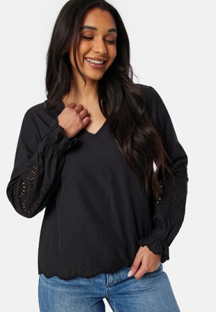 Pieces Pcjabby LS V-Neck top Black Klær