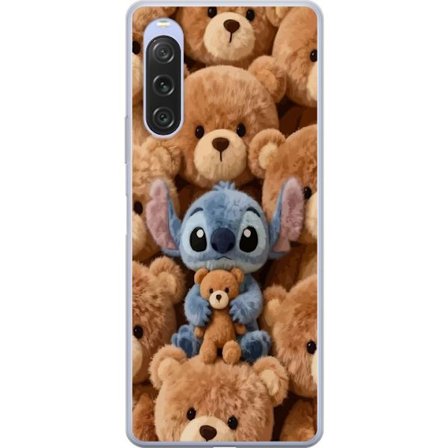 Yhteensopiva Puhelinkuori Sony Xperia 10 V Stitch ympäröity ruskeilla teddykarhuilla, joilla on pieni nallekarhu sylissään söpössä ja kodikkaassa kawa