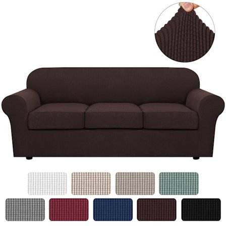 4-delers Sofadeksel for 3-seters Sofa, Sofa Trekk Myk Sofa Deksel (Brun)