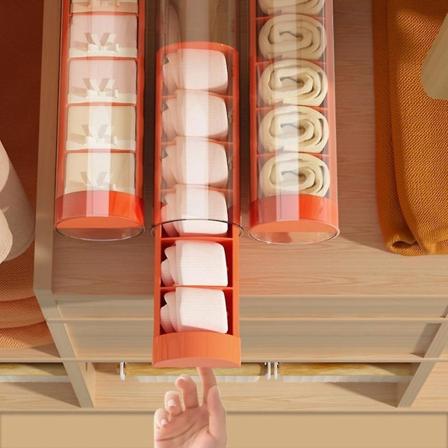 Skuffe Type Skab Organizer Støvfri Cylindrisk Organisationsboks Spar Plads Bagage Opbevaringsboks Transparent Dæksel Til Soveværelse Orange