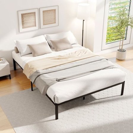 Sängram 140 x 200 cm COSTWAY, Dubbel Säng för Vuxna 2 Platser Belastning 300 kg, Metallribbor, Förvaringsutrymme Under, Dubbel Säng