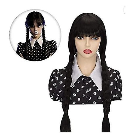 Womens The Addams Family Wednesday Addams Kostyme Parykker -a