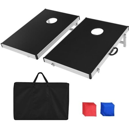 COSTWAY Klassisk træ Cornhole-brætsæt aluminiumslegering med sidehåndtag 8 sandsække 2 bakker
