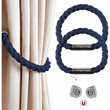 Magnetiske Gardinholdere, 2 Pakke Moderne Enkle Gardintauholdere med Sterk Magnet, Flettet Tau Gardinholder Dekor (Blå)
