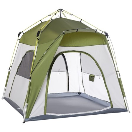 Camping Teltta 4 Hengen Teltta Perheteltta Ikkunalla 190Tpu1000Mm Helposti Asennettava Alumiiniseos Lasikuitu Vihreä+Harmaa 240X240X195Cm