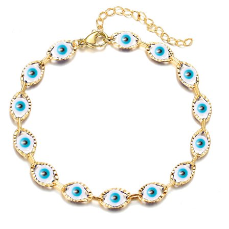 Wekity Choice of all Dainty Evil Eye Bracelets for Women, 14K