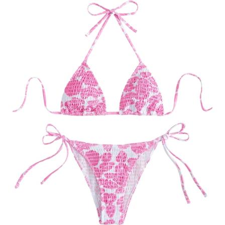 WJSM Dam Badkläder Kvinnor Halterneck Slipsida Triangel Bikini Set Hög Skuren 2 Delad Bikini Baddräkt Pink C XL