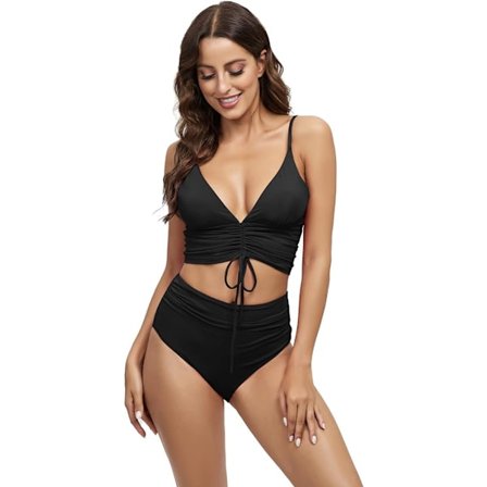 Kvinnors 2-delade sexiga baddräkt med hög midja, djup V-ringad bikini med dragsko-design, kvinnors baddräkt med justerbar rem, XL