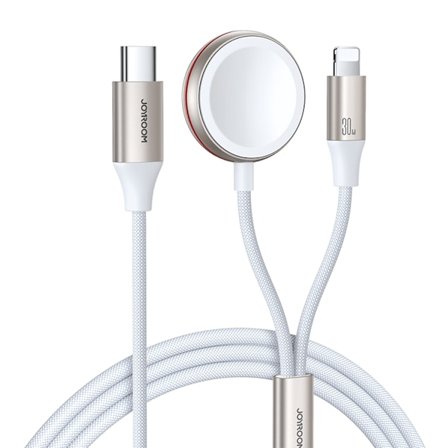 Joyroom 2in1 Lightning Kabel Och Inductive Laddare 1.5m - Vit