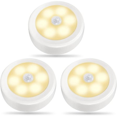 3-pack LED rörelsesensorlampor inomhus, garderobslampor, batteridrivet nattljus, trådlös vägglampa för trappor, hall, garage, entré (varm vit)