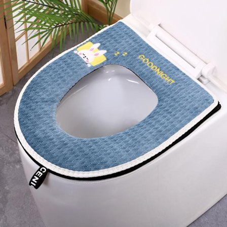 1 stk husholdning vanntett toalettsete (liten blå kanin), universelt toalettsete med glidelås, varmere pute toalettsete pute, for de fleste toaletter 