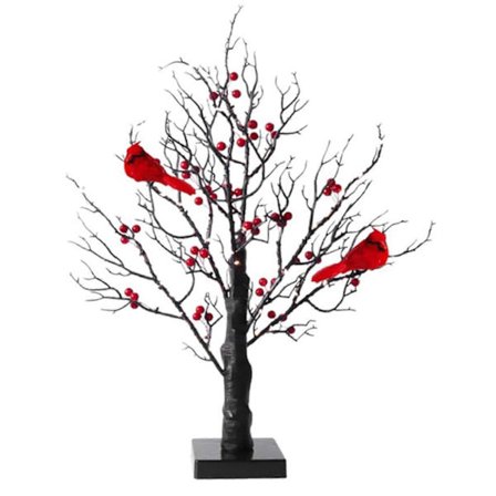LED Vintage Hehkuva Puu Punaisilla Linnuilla - Täydellinen Pöytäkoriste Juhlapyhille, Joululle ja Kevätjuhlan Kodin Sisustukseen