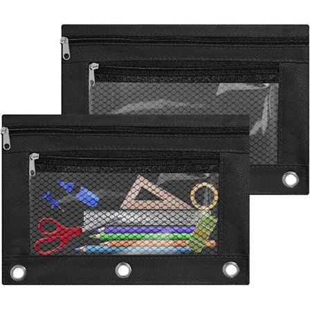 Kynäpussi 3-renkaiseen kansioon, 2 pakkausta 3-renkaista kynäpussia Kaksinkertainen vetoketjullinen kynäkotelo Kosmetiikkalaukku