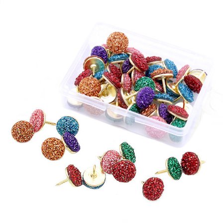 50 stk skinnende diamant trykknapper, glitter rhinstein tommelknagger fargerike krystall trykknapper dekorative bling skrivebordstilbehør