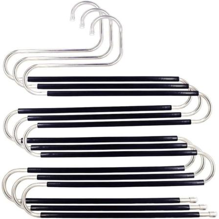 Buksestang, 3 Pak Hængere Pladsbesparende S-Type Tøj Bukser Anti-Slip Skab Organizer til Halstørklæder Jeans Bukser Håndklæder