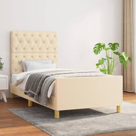 Vidaxl Sängram Med Huvudgavel Gräddvit 80x200 Cm Tyg Kräm
