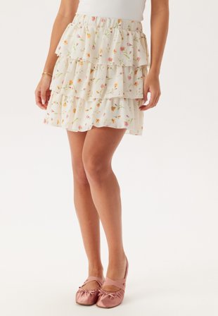 BUBBLEROOM Flounce Short Skirt Offwhite/Floral XL