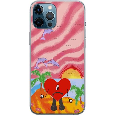 Kompatibelt Mobildeksel til Apple iPhone 12 Pro Max Bad Bunny i en fargerik quiltet jakke med hjertemønster og solbriller i moderne gatestil