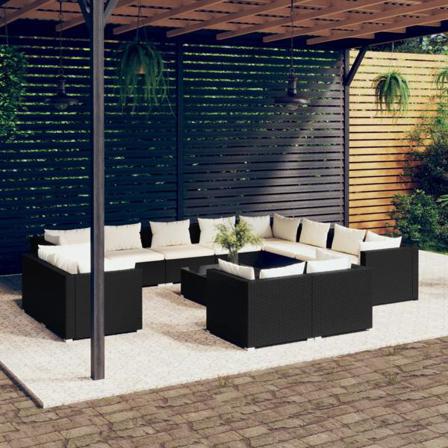 Vidaxl Loungegrupp För Trädgården M. Dynor 13 Delar Svart Konstr Svart
