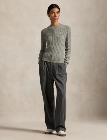 Polo Ralph Lauren Cable-Knit Cotton Crewneck Sweater - Grey - XL