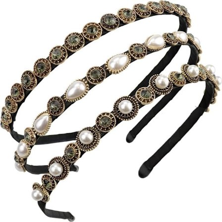 stykker med tynne pannebånd med perler og rhinestones, innpakket med stoff