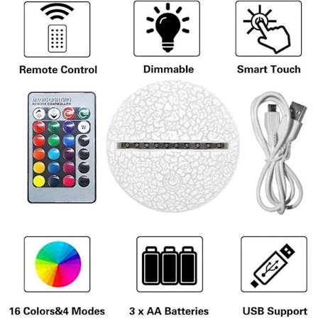 3D optisk illusion lampa LED nattljus, 7 färger Touch sänglampa Sovrumsbord Art Deco Barn N